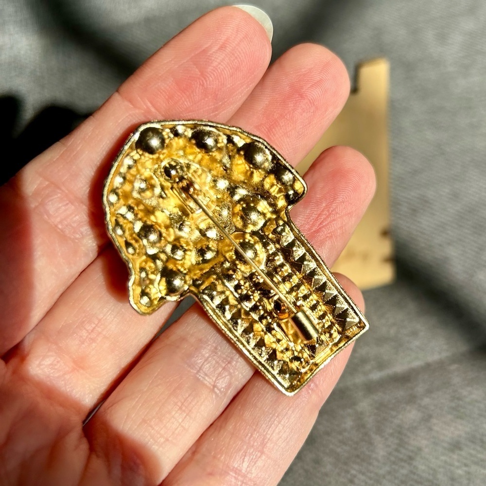 Red White Gold Rhinestone Popcorn Bucket Fashion Brooch Pin - Picture 13 of 17